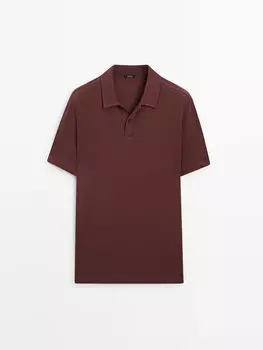 Рубашка-Поло из смесового льна с короткими рукавами Massimo Dutti, бургунди