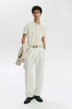 Рубашка-Поло из смесового шелка приталенного кроя H&M, бежевый