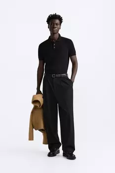 Рубашка поло из смесовой вискозы ZARA, черный