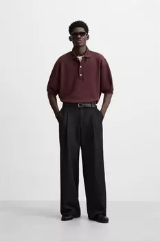 Рубашка-поло из текстурированного пике ZARA, бордовый