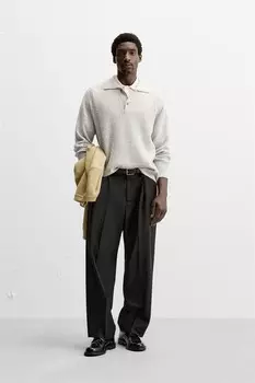 Рубашка-поло из текстурированной ткани букле ZARA, серый