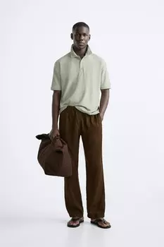 Рубашка-поло из текстурированной ткани букле ZARA, светло-зеленый