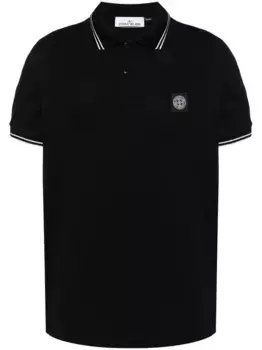Рубашка поло из ткани пике с нашивкой Compass Stone Island, черный
