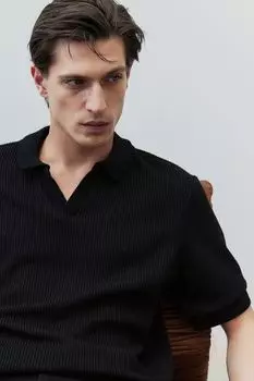 Рубашка-Поло из тонкой трикотажной резинки стандартной посадки H&M, черный