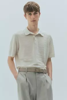 Рубашка-Поло из тонкой вязки, стандартного кроя H&M, бежевый