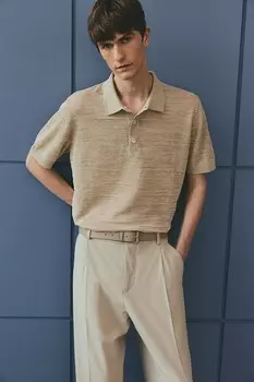 Рубашка-Поло из тонкой вязки, стандартного кроя H&M, бежевый