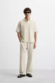 Рубашка поло из жаккарда из сирсакера ZARA, экрю/коричневый