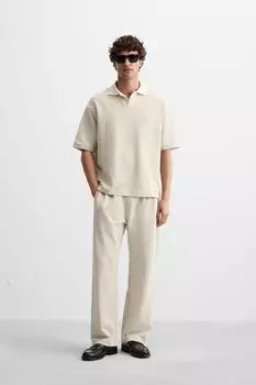 Рубашка поло из жаккарда из сирсакера ZARA, экрю/коричневый