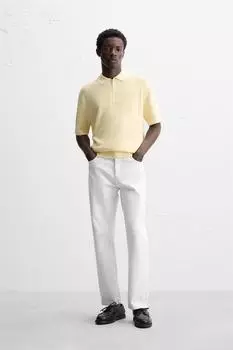 Рубашка поло из жемчужного трикотажа на молнии ZARA, цвет Light yellow