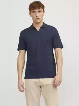 Рубашка-поло Jack & Jones "JJESUMMER LINEN POLO SS LN", синий