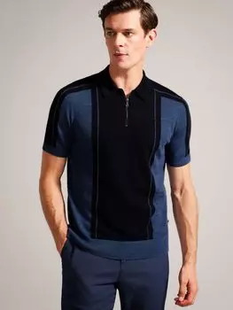 Рубашка поло Jesty с короткими рукавами и воротником на молнии Ted Baker, темно-синий