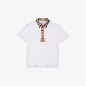 Рубашка-поло Johane из хлопкового пике в клетку с отделкой в клетку 3–14 лет Burberry, белый