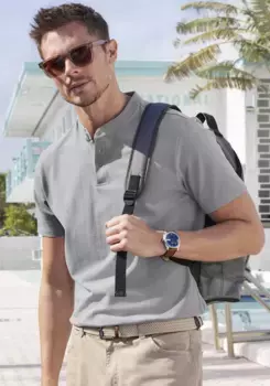 Рубашка-поло John Devin "с воротником стойкой", стандартного кроя, из хлопкового пике, серый