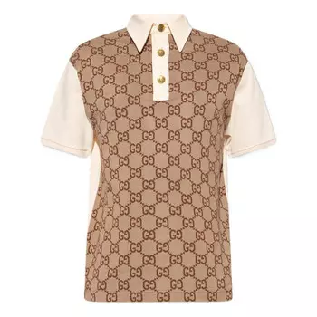 Рубашка поло jumbo gg cotton silk jacquard polo 'beige ebony' Gucci, бежевый