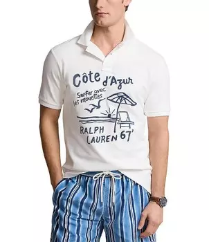 Рубашка-поло классического кроя из сетки с вышивкой и короткими рукавами Polo Ralph Lauren, белый