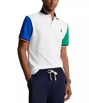 Рубашка поло классического кроя с цветными блоками Polo Ralph Lauren в сетку с короткими рукавами, синий
