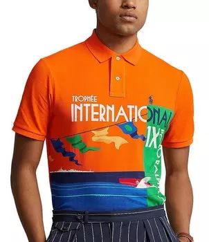 Рубашка-поло классического кроя с короткими рукавами и графикой Polo Ralph Lauren, оранжевый