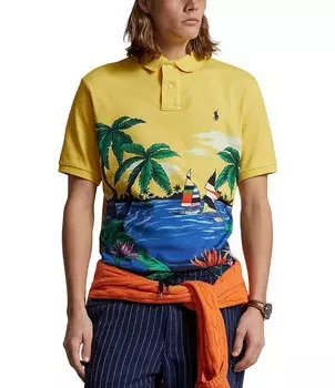 Рубашка поло классического кроя с тропическим принтом и короткими рукавами Polo Ralph Lauren, желтый