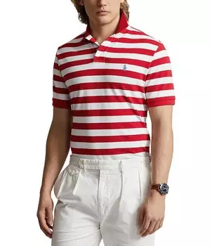 Рубашка-поло классического кроя в полоску с короткими рукавами и сеткой Polo Ralph Lauren, красный