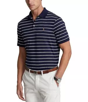 Рубашка поло классического кроя в полоску с короткими рукавами Polo Ralph Lauren, синий