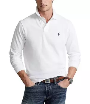 Рубашка поло классического кроя в сеточку с длинными рукавами Polo Ralph Lauren, белый