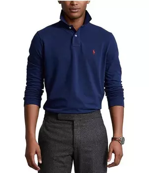 Рубашка поло классического кроя в сеточку с длинными рукавами Polo Ralph Lauren, синий