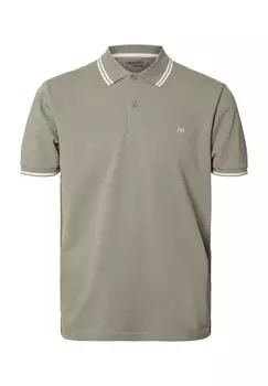Рубашка-поло, короткий рукав, натуральный хлопок, мужская SELECTED, цвет Vetiver