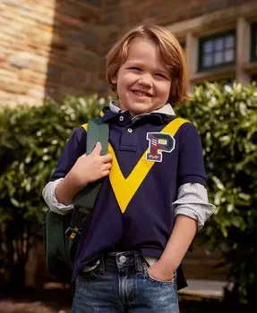 Рубашка-поло Letterman из хлопковой сетки для малышей и маленьких мальчиков Polo Ralph Lauren, синий