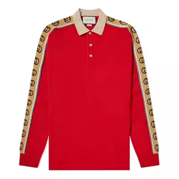Рубашка поло long sleeve polo with interlocking g stripe 'red' Gucci, красный