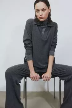 Рубашка-Поло Mama в рубчик H&M, серый