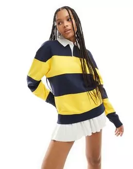 Рубашка-поло Mango пастельно-желтого и темно-синего цветов