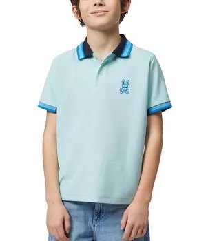 Рубашка-поло Marshall с короткими рукавами Psycho Bunny для маленьких/больших мальчиков 5–20 лет, синий