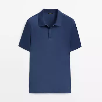 Рубашка-поло Massimo Dutti Mercerised Cotton Blend, светло-синий