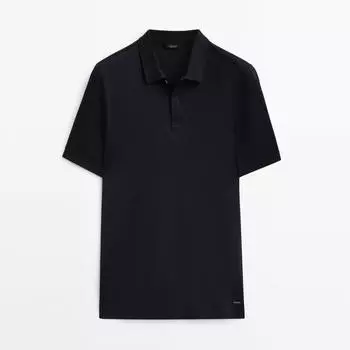 Рубашка-поло Massimo Dutti Mercerised Cotton Blend, темно-синий