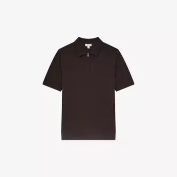 Рубашка-поло Maxwell из мериносовой шерсти на молнии Reiss, цвет bitter chocolat