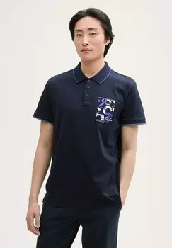 Рубашка поло MIT LOGO-PRINT TOM TAILOR, темно-синий