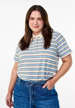 Рубашка поло MIT STREIFEN UND KURZEN RMELN Zizzi, светло-голубой