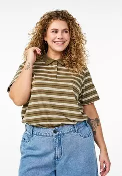 Рубашка поло MIT STREIFEN UND KURZEN RMELN Zizzi, оливковый