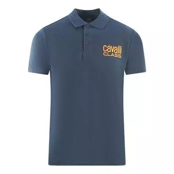 Рубашка-Поло морского цвета с ярким логотипом бренда Cavalli Class, синий
