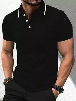 Рубашка-поло мужская Manfinity Mode с короткими рукавами и планкой, черный