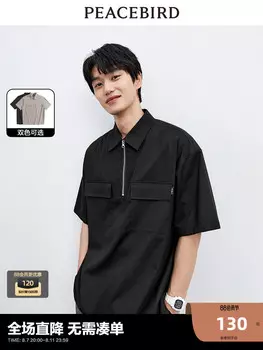 Рубашка-поло мужская Peacebird с половиной молнии и карманами, черный