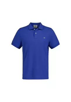 Рубашка-поло мужская - REGULAR SHIELD, короткие рукава, планка на пуговицах, пике, вышивка GANT, цвет Blau Rich Blue