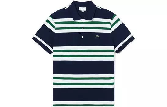 Рубашка поло мужская темно-синяя с заклинаниями белого и зеленого цвета Lacoste, зеленый
