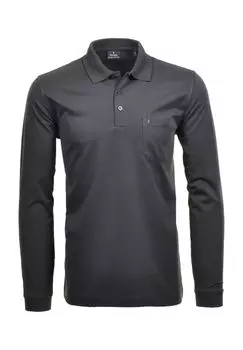 Рубашка-поло, нагрудный карман, длинный рукав, мужская RAGMAN, антрацит