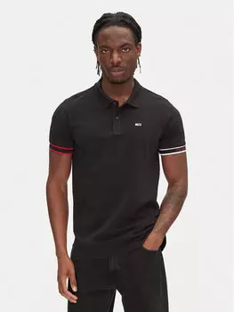 Рубашка поло облегающего кроя Flag Cuff DM0DM21306 Tommy Jeans, черный