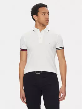 Рубашка поло облегающего кроя Flag Cuff MW0MW38458 Tommy Hilfiger, белый