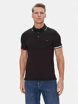 Рубашка поло облегающего кроя Flag Cuff MW0MW38458 Tommy Hilfiger, черный