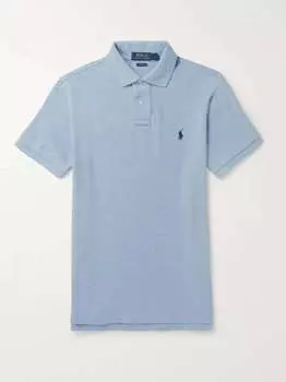 Рубашка поло облегающего кроя из хлопка-пике POLO RALPH LAUREN, синий