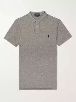 Рубашка поло облегающего кроя из меланжевого хлопка и пике POLO RALPH LAUREN, серый