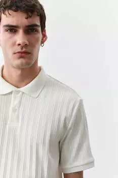 Рубашка-Поло облегающего кроя из структурированного трикотажа H&M, бежевый